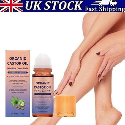 Organic Golden Castor Oil Roll-On with Rose Quartz | 100% Pure for Skin 50ML