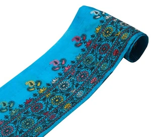 Sushila Vintage blauer Sari Bordüre indisch Handarbeit Nähen Borte gewebtes Spitzenband - Bild 1 von 5