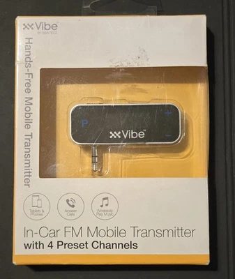 Transmissor móvel FM no carro Vibe com 4 canais predefinidos novo na caixa - Imagem 1 de 2