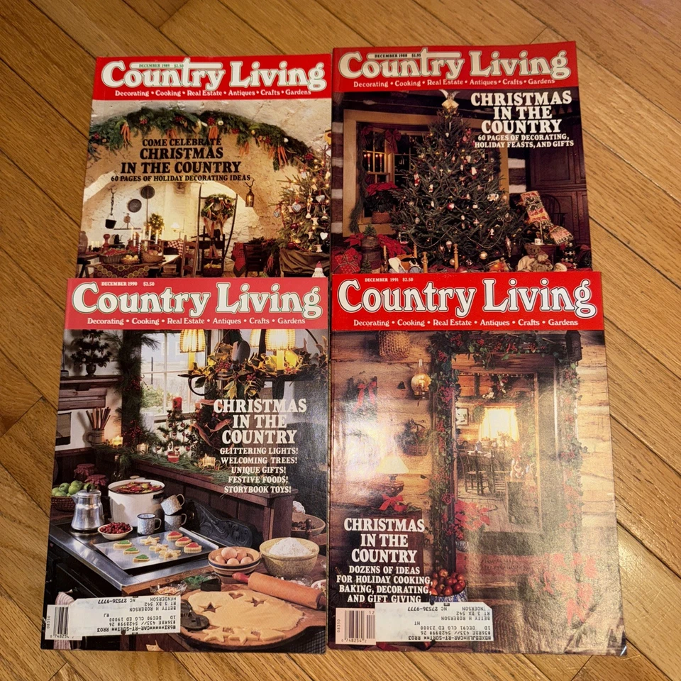 Lot 4 VTG Country Living Magazines Christmas Holiday December 88,89,90,91 Decor Foto 1 de 4