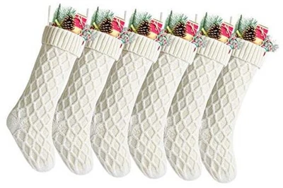 包装 6,18 英寸独特针织圣诞长袜长 18 英寸 6 件装象牙白 — 第 1/4 张图片