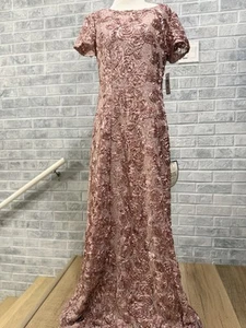 Alex Evenings Dusty Pink Sequin Rosette Lace A-Line Gown Sz 10 $269 - Picture 1 of 10