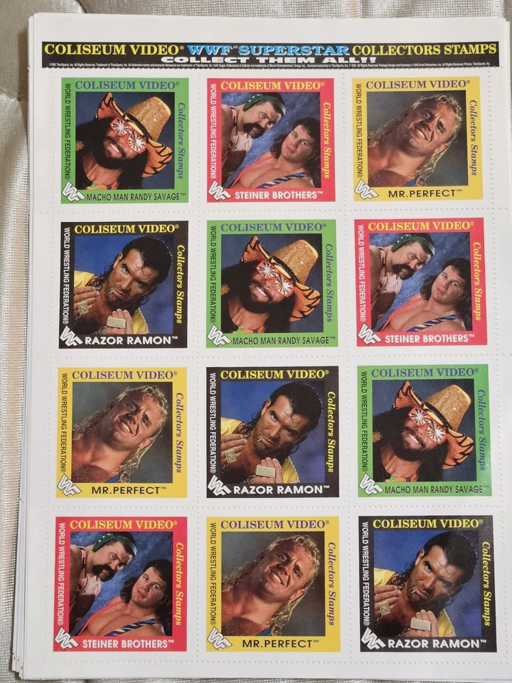 Hoja de estampillas de video del Coliseo de lucha libre WWF 1993 Macho Man Razor Rick Scott Steiner Foto 1 de 1
