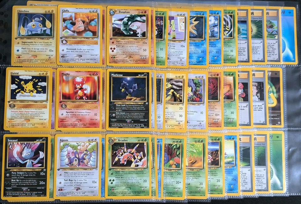 1st Edition Pokemon Neo Genesis Non Holo Set All 92 Common Uncommon & Rare Cards - Image 1 of 4