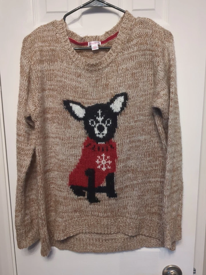 Suéter Tejido Xhilaration Perro Chihuahua Para Mujer L Pullover Invierno Copo de Nieve Tostado  Foto 1 de 4
