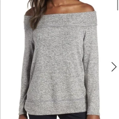 GIBSON Mary Acogedor Polar Fuera del Hombro Top Gris Jaspeado Talla M Foto 1 de 4