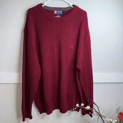 Vintage Ralph Lauren Chaps Sweater Men L Burgundy L/S 100% Cotton Crew  - Image 1 of 4