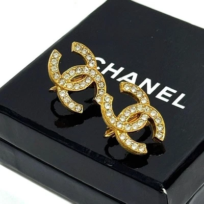 CHANEL Coco Mark CC Logo Vintage Ohrringe Gold Strass ClipOn Authentisch JAPAN - Bild 1 von 4
