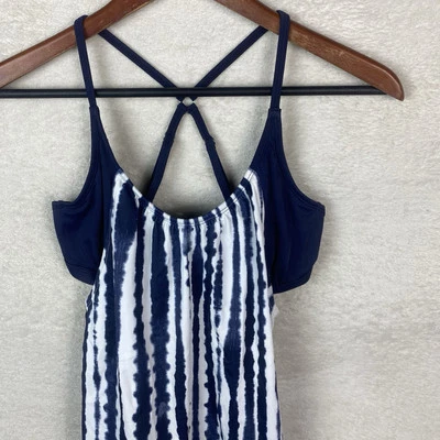 Tankini Tankini Blusa Natación 2 en 1 Top Athleta Azul Blanco Wave Break -Talla 32 B/C Foto 1 de 4