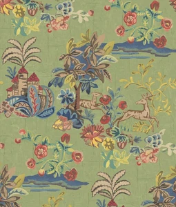 GP & J BAKER CURTAIN FABRIC Knight's Tale 1.7 METRES SPRING GREEN LINEN BLEND - Picture 1 of 6