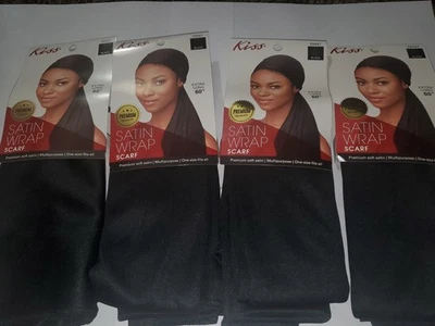 KISS Suave Satén Envoltura Bufanda para el Pelo Negra 60" EXTRA LARGA Envoltura para la Cabeza Lote de 4 Foto 1 de 2
