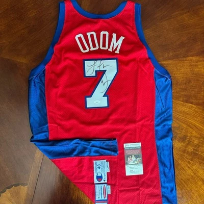 Camiseta deportiva firmada por Lamar Odom autografiada emitida por el equipo del juego con certificado de autenticidad JSA Foto 1 de 4