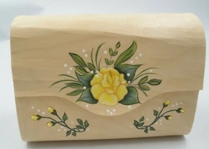 Vintage Handmade Painted Yellow Roses Wooden Clutch Handbag Purse 8 3/4" - Picture 1 of 7
