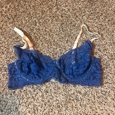 Sujetador de encaje sin forro inalámbrico confort diario azul 36B Foto 1 de 4