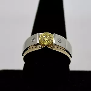 ROUND BRILLIANT NATURAL YELLOW COLOR ENHANCED DIAMOND 14KT RING - Picture 1 of 6