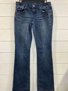 Earl Jean Blue Jeans Size 5 Womens Low Rise Flare Stretch Studded Rhinestones - Picture 1 of 10