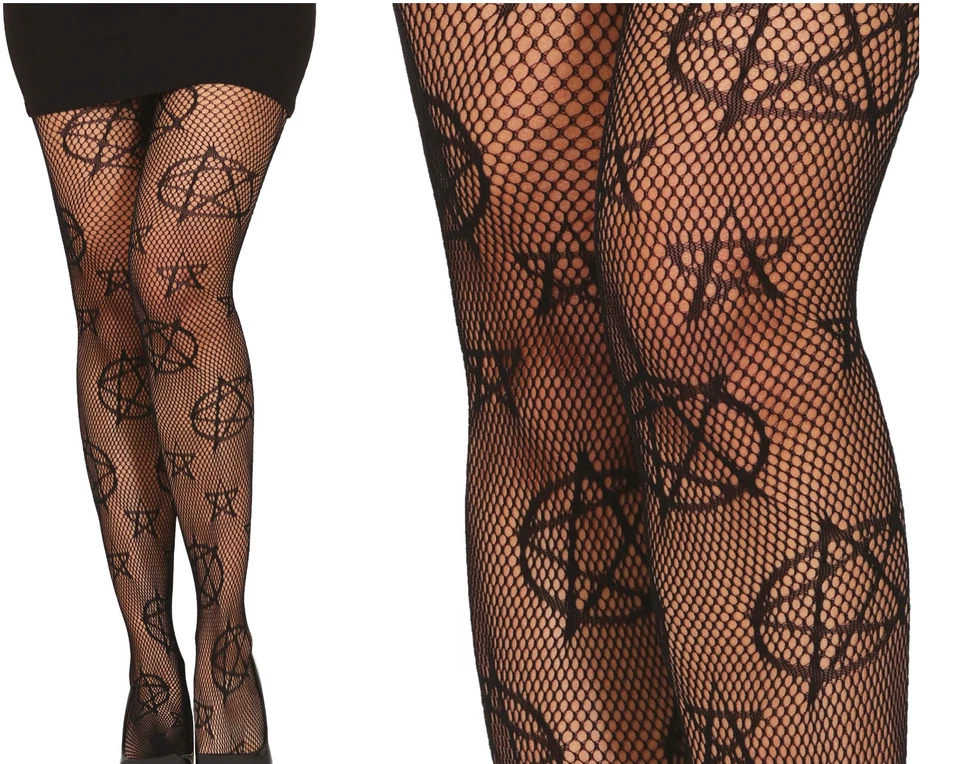Medias pantimedias pentagrama bruja medias góticas red de pesca negra vendedor del Reino Unido Foto 1 de 1