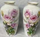 Pair of 2 Noritake Nippon Toki Kaisha Bone China Vases 8.5" Roses Signed