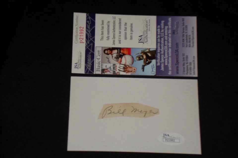 BILL MEYER SIGNED AUTOGRAPHED CUT SIGNATURE 3X5 CARD (d.1957) 1913 WHITE SOX JSA - Image 1 of 1