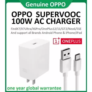 Original OPPO 100W Wall-mounted Fast Charger 6A USB-C Cable with Conversion Plug - Picture 1 of 11
