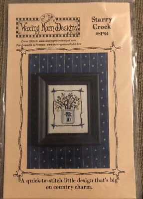 Waxing Moon Designs Cross Stitch Chart Starry Crock Flowers Country Farmhouse - Image 1 of 3