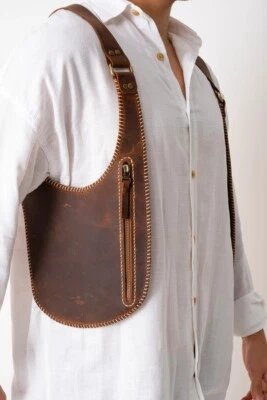 GB Brown Leather Shoulder Holster Bag, Leather Pocket Holster Bag, Phone Holster - Photo 1/4
