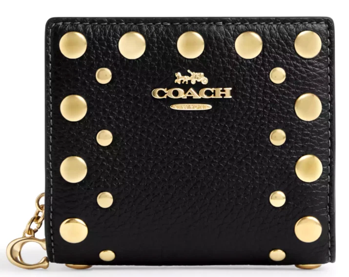Coach Snap Wallet with Rivets - CAP09 Black Leather - Gold w/C Charm -