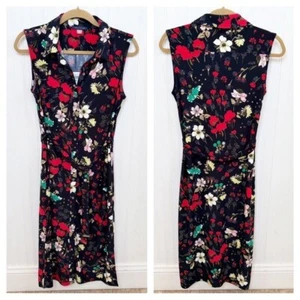 Tommy Hilfiger Navy Blue & Red Poppies Floral Print Sleeveless Shirt Dress Sz 8 - Picture 1 of 6