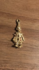 Vintage 9ct Gold Garnet Cubic Zirconia Articulated Clown Pendant Necklace