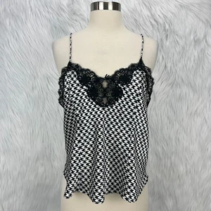 Fredericks of Hollywood VTG Y2K Satin Lace Cami Sz M Houndstooth Academia Grunge - Picture 1 of 14