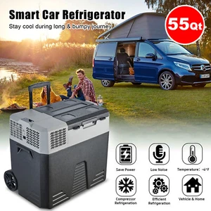 52L Portable Car Fridge Freezer Cooler Camping Truck Refrigerator With Wheel - Picture 1 of 8
