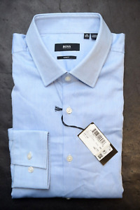 Hugo Boss Men's Jenno Slim Fit Bright Solid Blue Cotton Dress Shirt 41 16 36/37