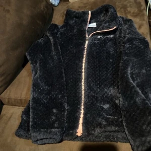 Columbia Youth Girls Black Fleece Jacket with Pink Details Full Zip Size Medium - Picture 1 of 6