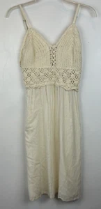 Crochet Midi Dress M Ivory Hippie Boho Milkmaid Feminine Beach Sexy Mini New - Picture 1 of 11