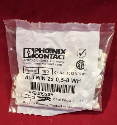 Conector de virola doble blanco PHOENIX CONTACT 3200933 DIN 20 AWG 100 un. Foto 1 de 2