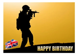SOLDADO DEL EJÉRCITO BANDERA BRITÁNICA FELIZ CUMPLEAÑOS TARJETA DE BRILLO CALIDAD CORREO GRATIS 1A CLASE - Imagen 1 de 2