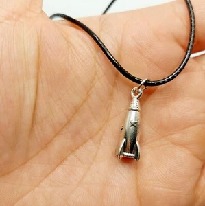Rocketship charm necklace- faux leather 18 inch cord- US seller - Bild 1 von 2