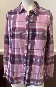 CROFT AND BARROW Shirt Womens M Button Up Blouse Top LS Purple Plaid 100% Cotton - Picture 1 of 9