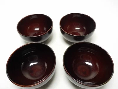 4 Crate and Barrel Mahogany Red Coupe Cereal Bowls 5 1/2" x 3" Japan - Image 1 of 4