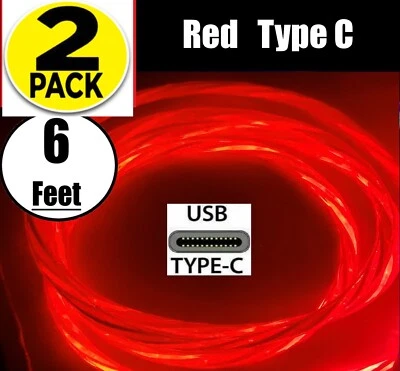 2 PACK LED 6FT Fast Charge Type C USB Cable Cord for Galaxy S21 S22 S23 S24 S25 - Image 1 of 4