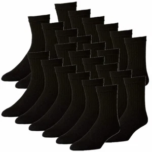 Men's 12 Pairs Solid Athletic Soft Crew Black Cotton Long Socks Size 9-11 10-13 - Picture 1 of 6