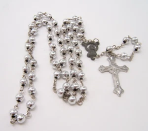 VTG ROSARY SILVER TONE BEADS 20” - Picture 1 of 6