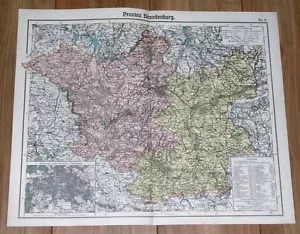 1905 ORIGINAL ANTIQUE MAP OF BRANDENBURG / BERLIN STETTIN WESTERN POLAND   - Picture 1 of 4