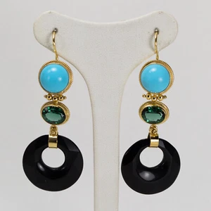 Pendientes de Plata 925 Dorado Con Ónix Topaz Y Pasta De Turquesa Aght - Imagen 1 de 9