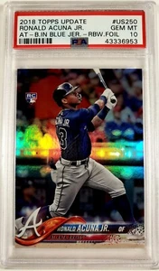 Aggiornamento Topps 2018 #US250 Ronald Acuna Jr RC Rookie Rainbow Foil PSA 10 gemme ottime condizioni - Foto 1 di 3