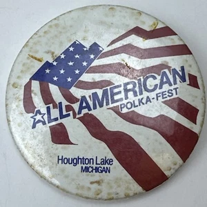 Vintage All American Polka Fest Pin Back Button Houghton Lake Michigan Mich MI - Picture 1 of 6