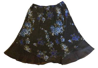 Falda Asimétrica Notations Forrada Negra Lunares Floral Cintura Elástica Talla 2X Foto 1 de 3