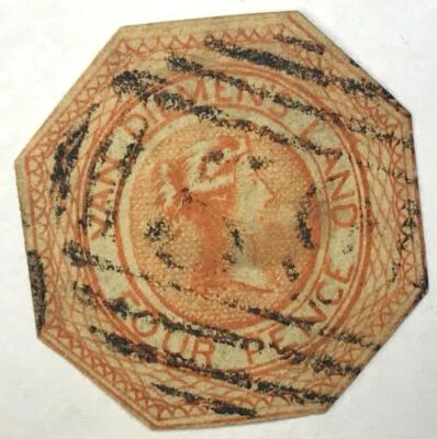 ESTADOS DE AUSTRALIA - TASMANIA 1853 MUY RARO COMO NUEVO 4d SELLO ROJO BRILLANTE NARANJA SG5 Foto 1 de 2