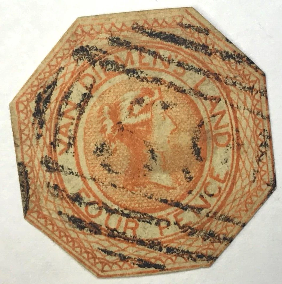 ESTADOS DE AUSTRALIA - TASMANIA 1853 MUY RARO COMO NUEVO 4d SELLO ROJO BRILLANTE NARANJA SG5 Foto 1 de 2