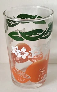 Vintage Retro MCM Oranges Juice Blossom Leaves Sliced Fruit Small Drinking Glass - Picture 1 of 2